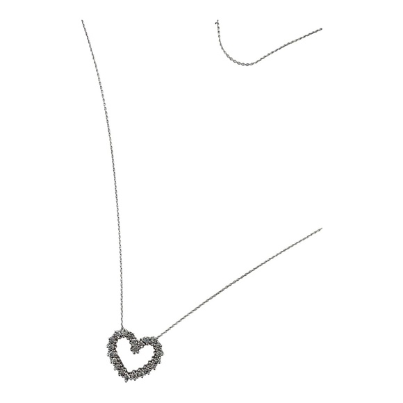 Vintage 14 Karat White Gold Diamond Heart Pendant Necklace #13732 - Picture 7 of 10